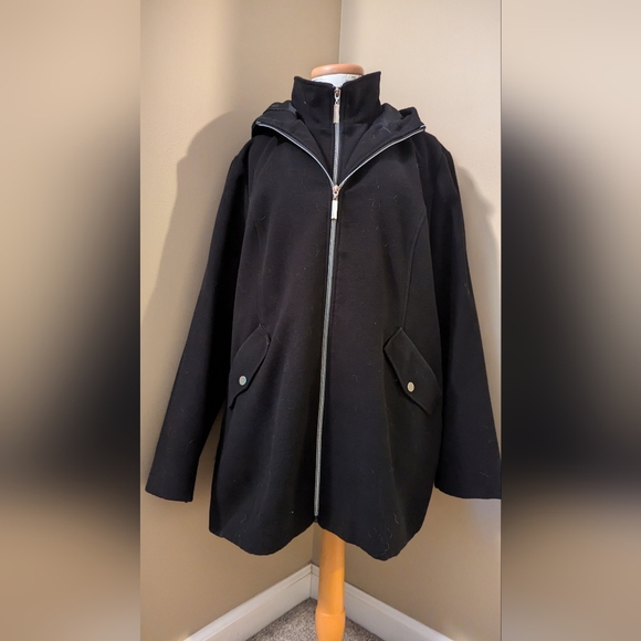 DETAILS Intl Black Dual Zipper Winter Pea Hooded Coat Jacket XXL - Picture 3 of 9